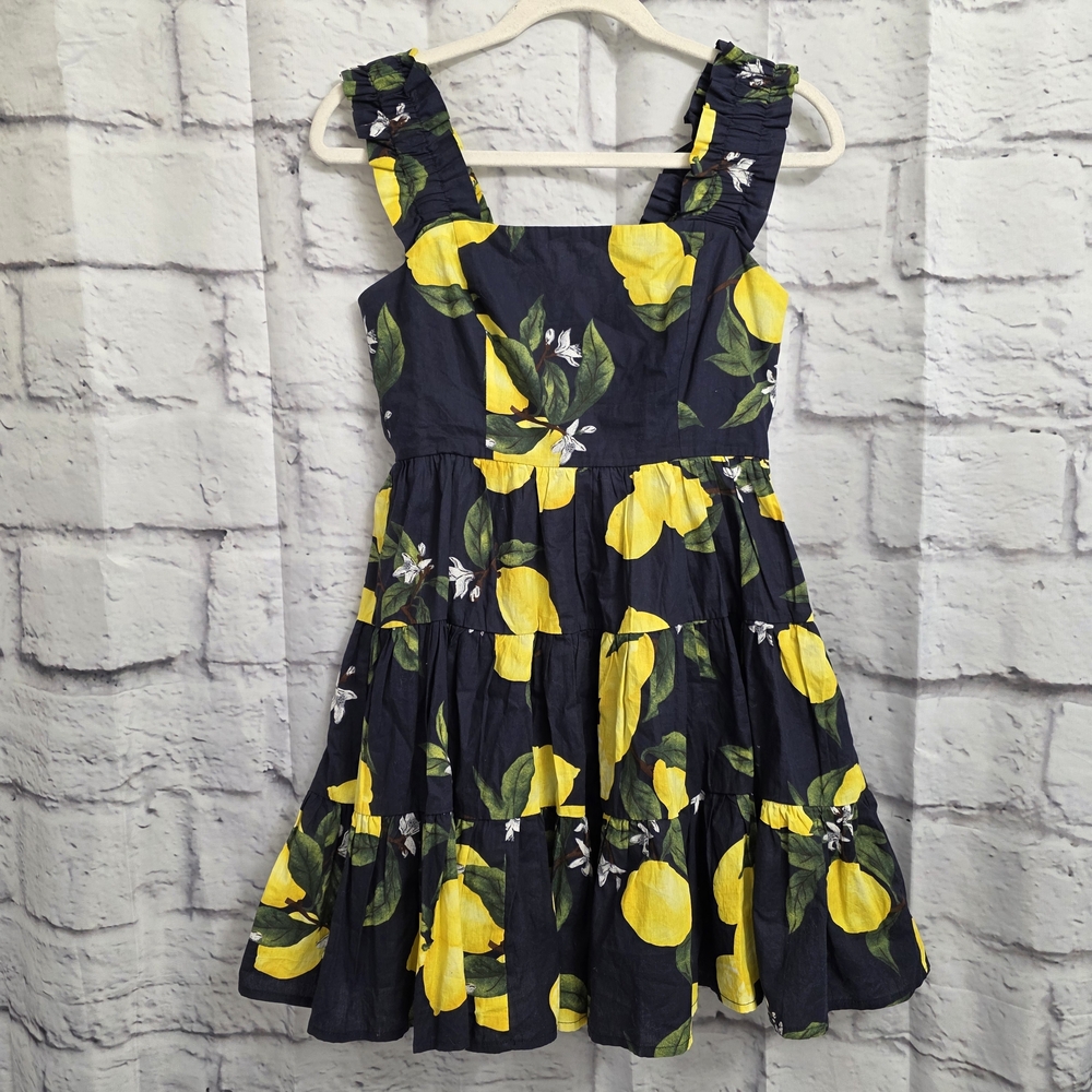 AQUA Lemon Print Mini Dress - 100% Cotton Size XS